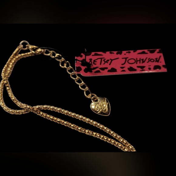 Betsey Johnson Green Stones, Enamel, and and Gold Tone Gingerbread Necklace - Picture 3 of 5